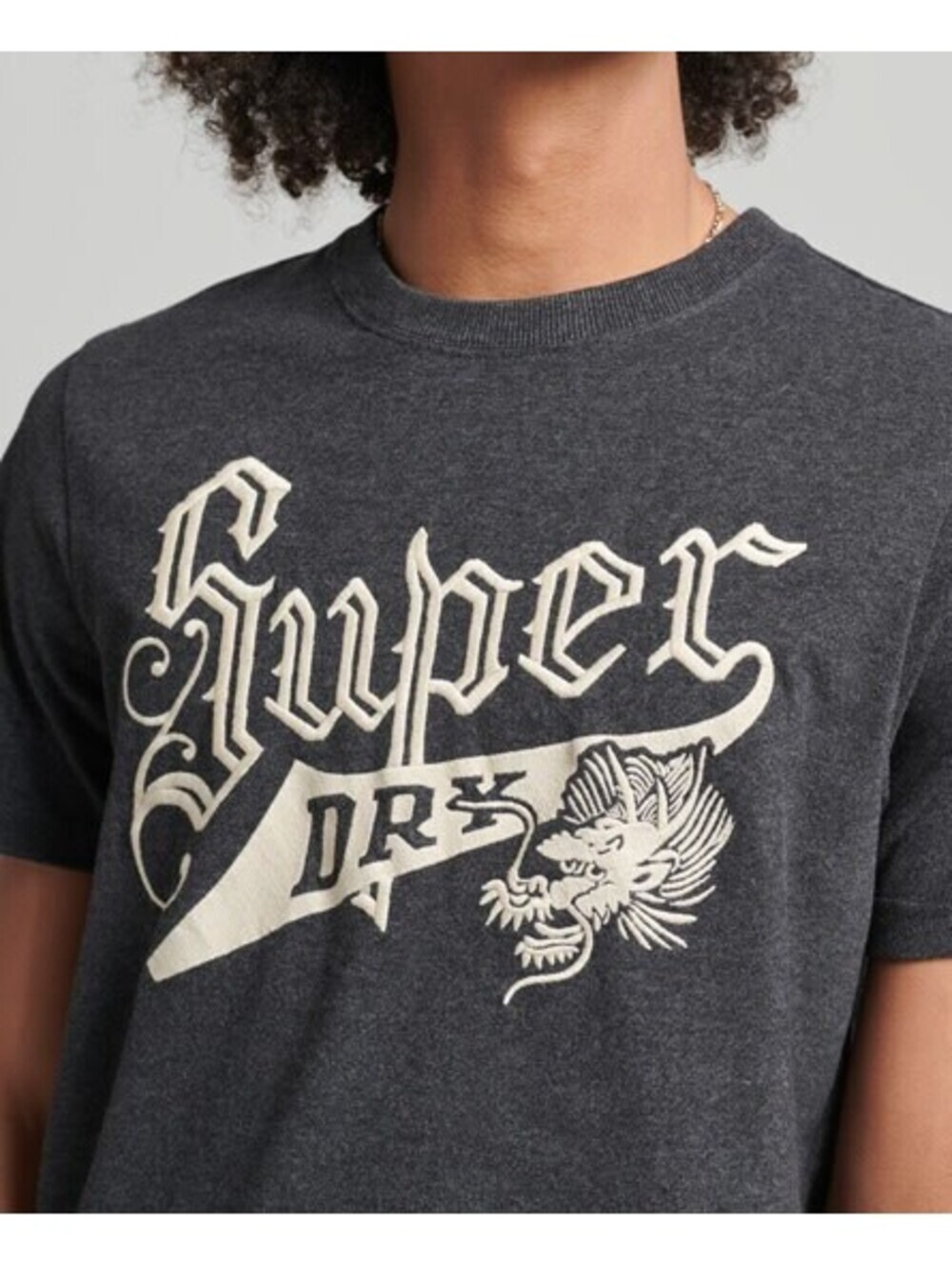 Superdry Mens Vintage Script Style College T-Shirt Charcoal Marl Size L